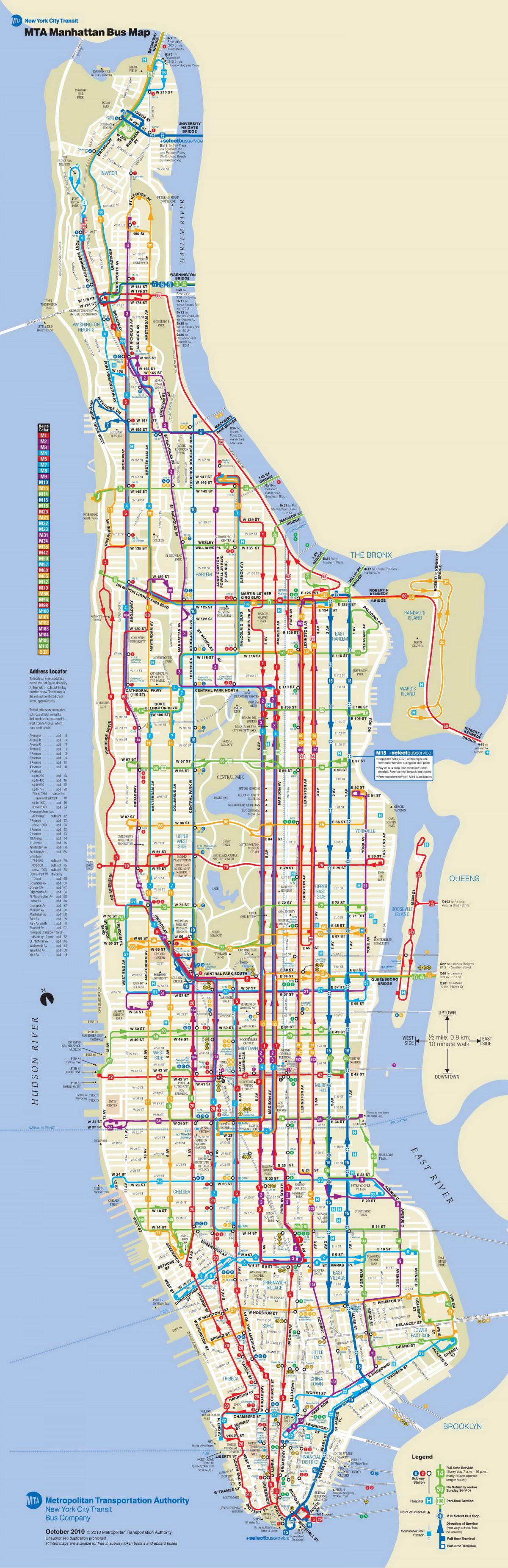 MTA, اتوبوس, نقشه منهتن