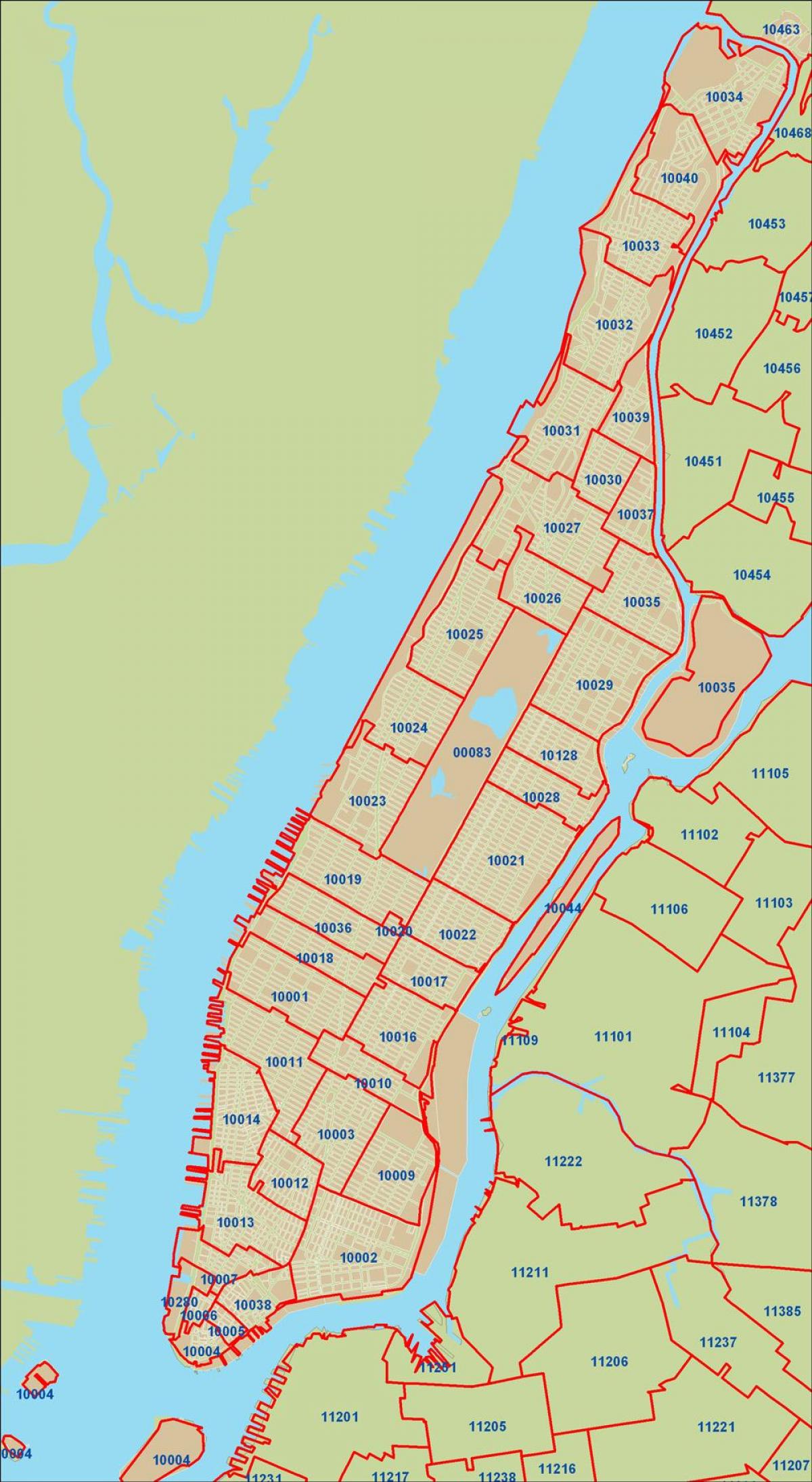 نیویورک, کد پستی, نقشه منهتن