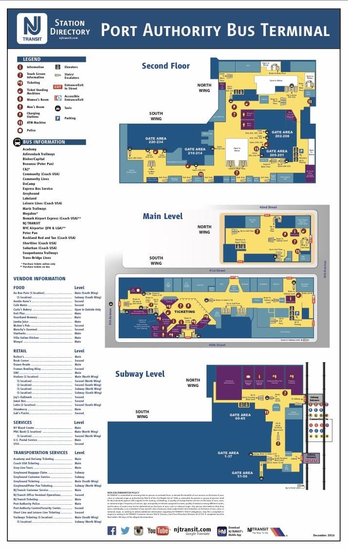 port authority, اتوبوس, نقشه مسیر
