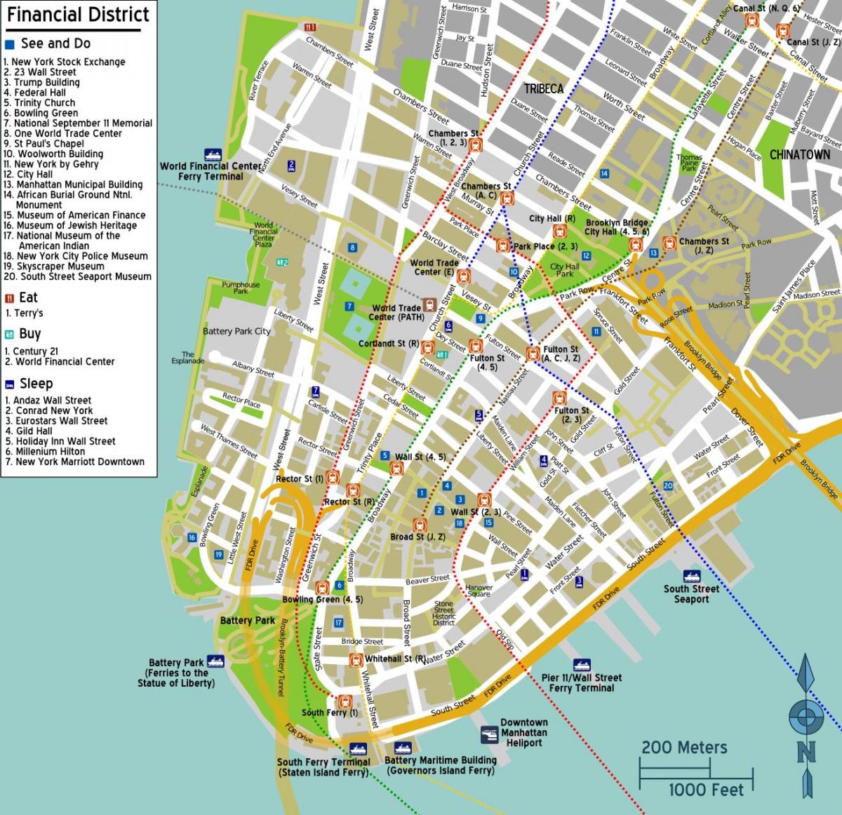 نقشه از مرکز شهر منهتن نیویورک
