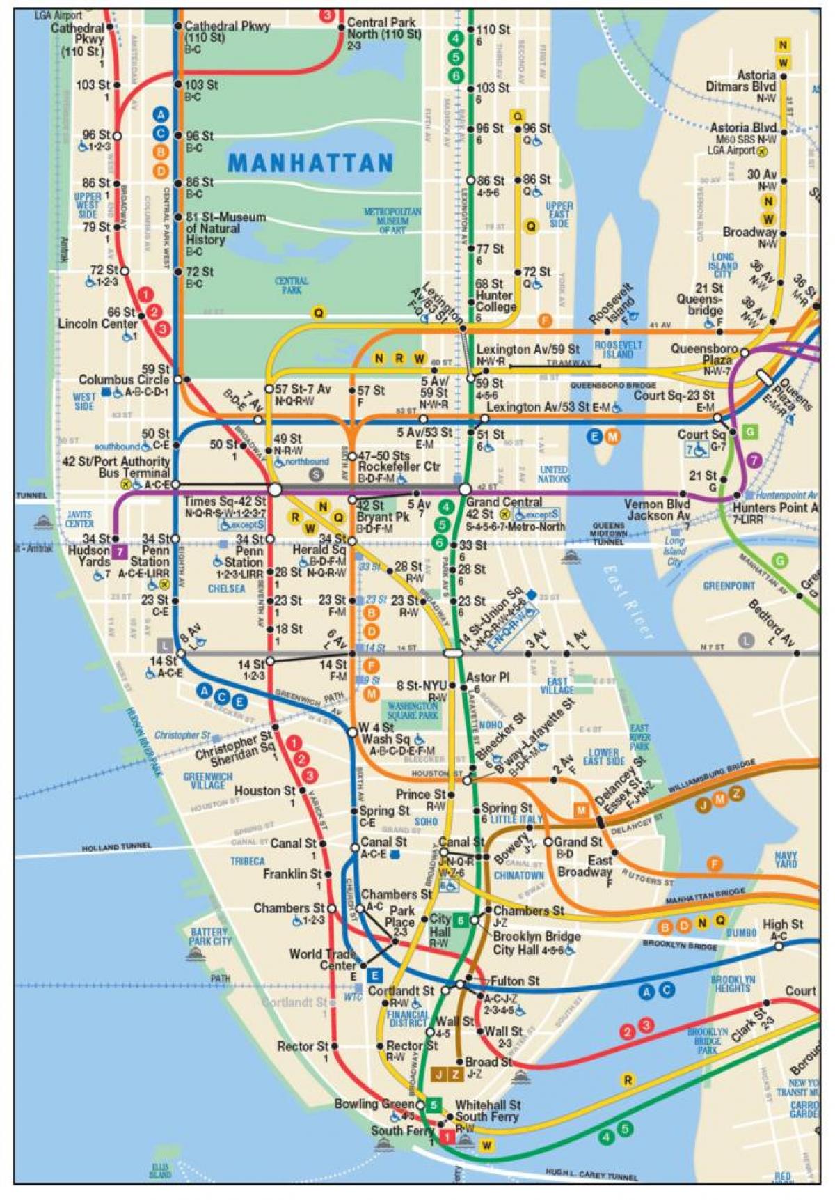 نقشه از پایین منهتن مترو