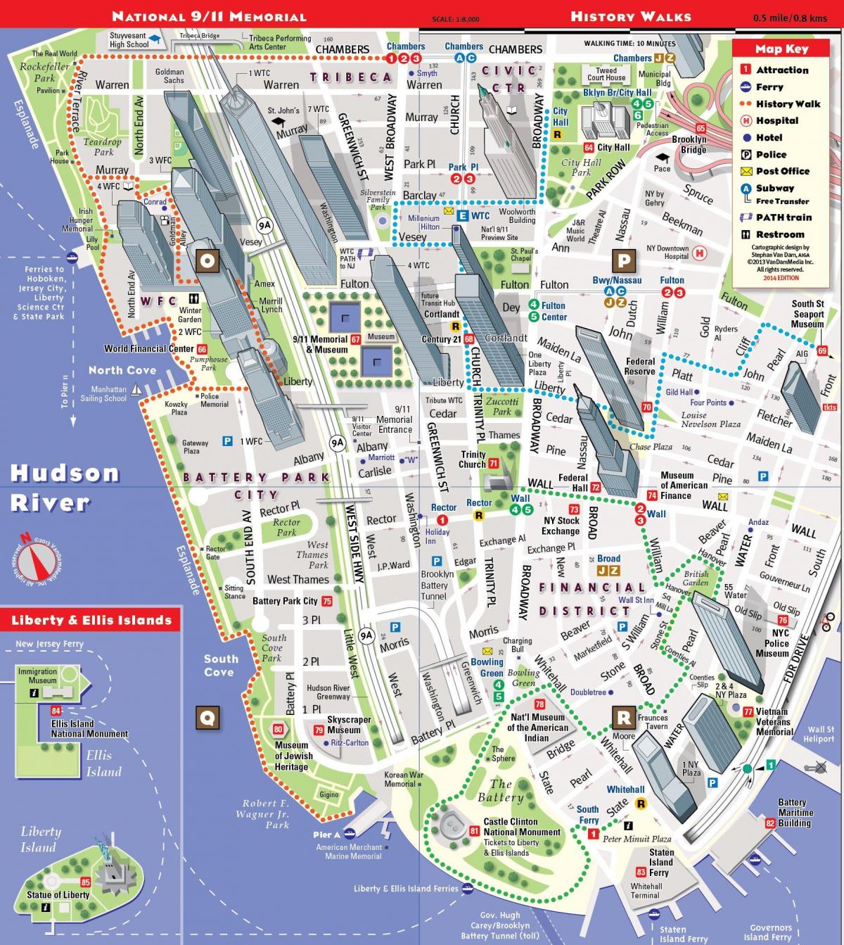 پایین منهتن نقشه سیاحتی و گردشگری